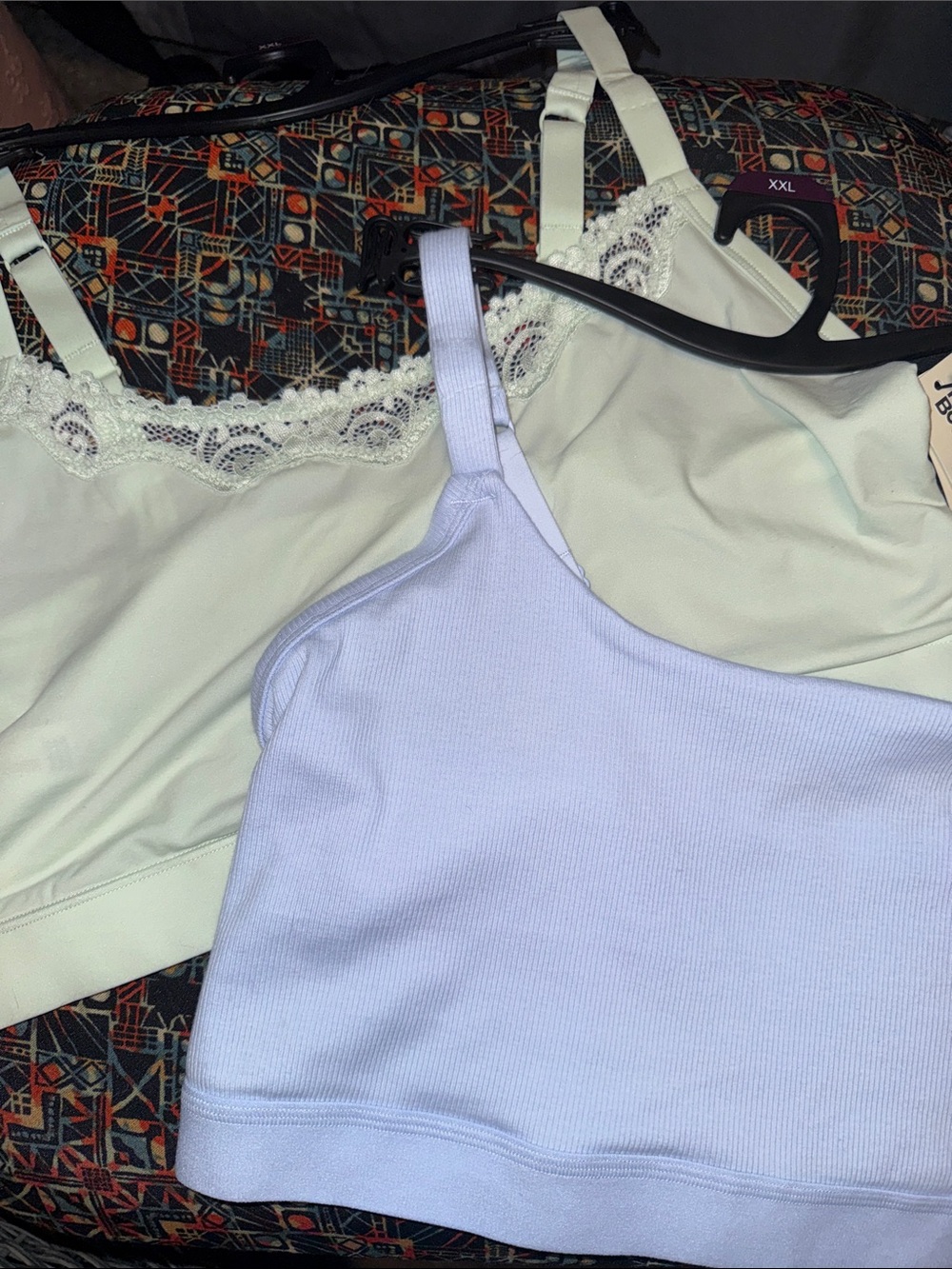 2 SCOOP BRALETTES XXL-Mesh Support Lining in BOTH. Lace green and ribbed blue!